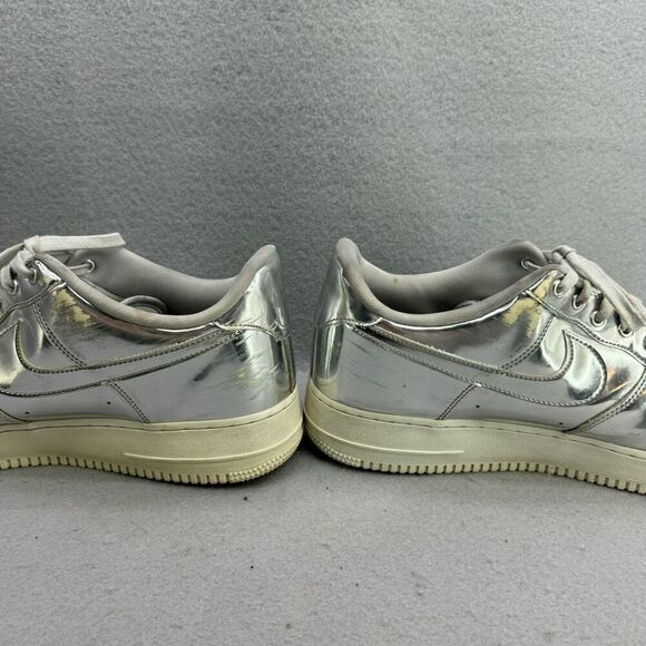 Nike Mens Silver Air Force 1 SP Liquid Metal Metallic Chrome Athletic Sneaker Sh - Picture 6 of 11